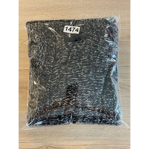 H&M Marled Knit Open Front Cardigan Womens L‎ Black White Cozy Chunky Sweater - Picture 9 of 9